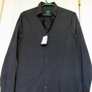 $100 Armani Exchange Men Shirt, Cotton, Black, Small, Button Down